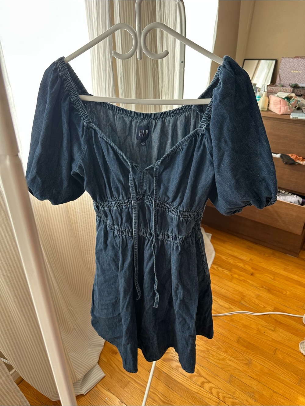 GAP denim Navy Blue Puff-Sleeve Peasant Dress